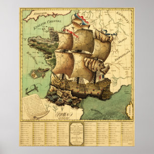 Póster France representou como um mapa de ShipPanoramic