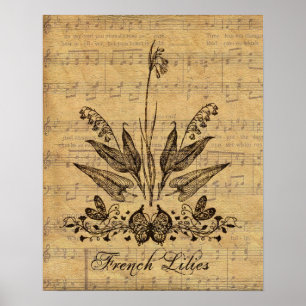 Póster Francês botânico antigo Lillies