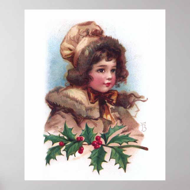 Póster Frances Brundage: Rapariga de inverno com Holly (Frente)