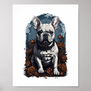 Poster Francês Bulldog Gothic Floral