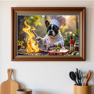 Poster Francês Bulldog Grill Chef Fiery