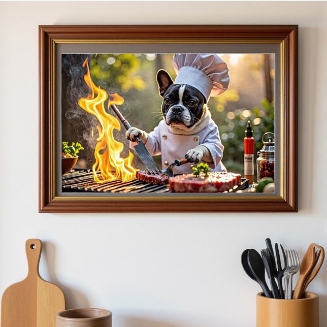 Poster Francês Bulldog Grill Chef Fiery (Criador carregado)
