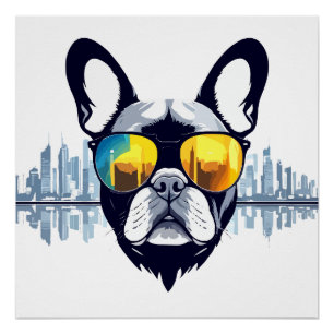 Póster Francês Bulldog Vetor Art Animal Modern Urban City