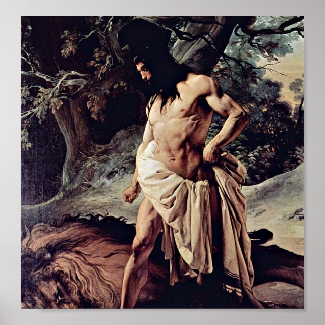 Póster Francesco Hayez - Samson e o Leão (Frente)