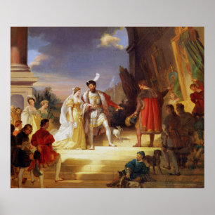 Póster Francois I com Leonardo da Vinci