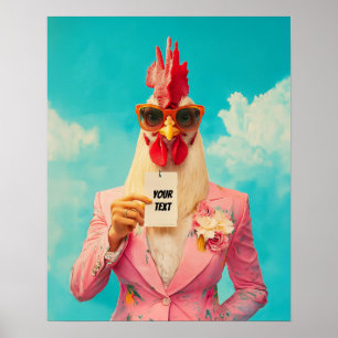 Poster Frango Chic em Terno Rosa