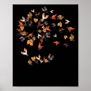 Poster Frango de Dente-de-Leão Floral Galinhas Agricultor