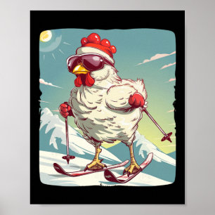 Poster Frango de Inverno Engraçado Com Sapato de Esqui Cr
