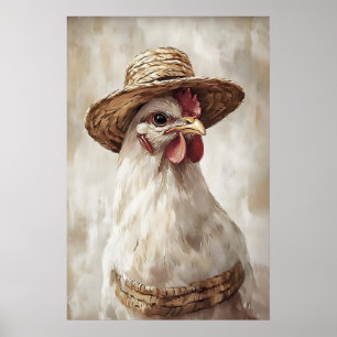 Poster Frango de Páscoa com estampa de chapéu, estampa de