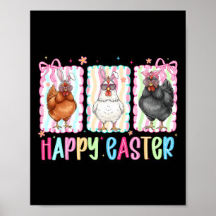 Poster Frango de Páscoa Feliz Elegante Laço Fofo Fazenda
