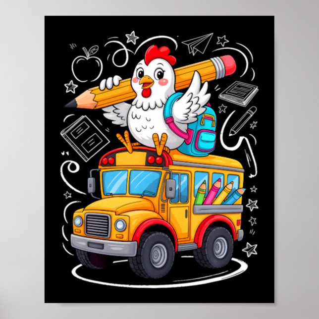 Poster Frango de Volta à Escola Autobús Escolar 100 Dias  (Frente)