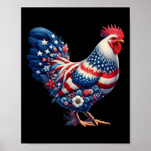 Poster Frango do Dia 4 de Julho Patriótico Floral Chic Ba