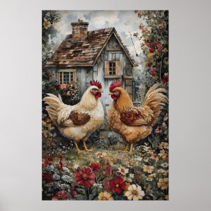 Poster Frango em Flores Imprimível, Páscoa Cottagecore