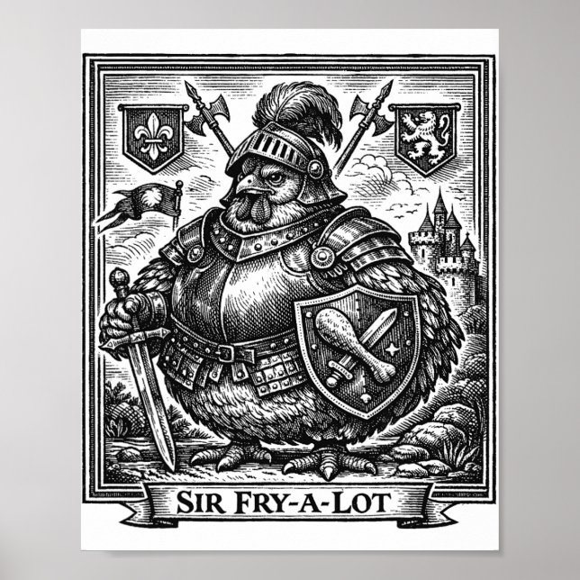 Poster Frango Engraçado Cavaleiro Medieval Sir-fry-a-lot  (Frente)