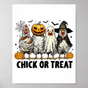 Poster Frango Engraçado ou Tratamento Halloween Bruxa Ass