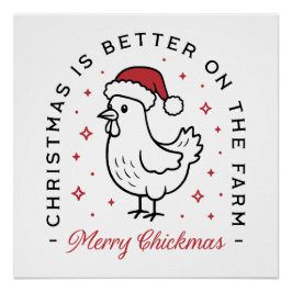 Póster Frango Feliz Natal fazenda engraçada animal de faz