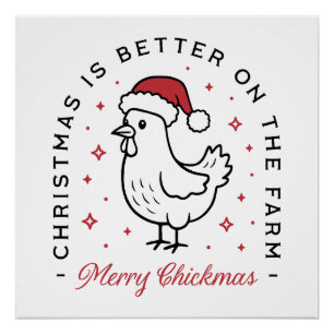 Póster Frango Feliz Natal fazenda engraçada animal de faz