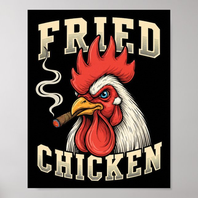 Poster Frango, Frango Frito Galo Com Charuto, Negrito Re (Frente)