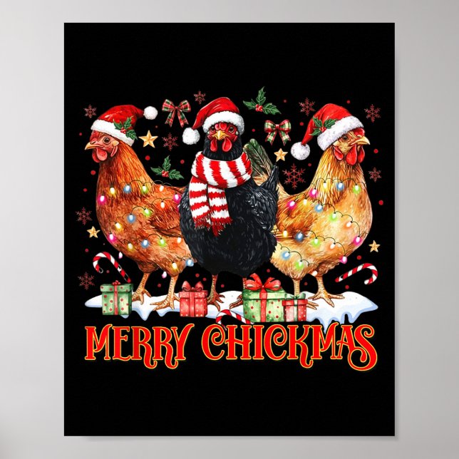Poster Frango Natal Alegre Chickmas Chapéu do Papai Noel  (Frente)