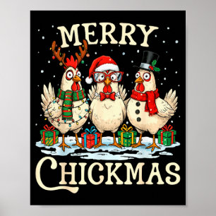 Poster Frango Natal Chapéu do Papai Noel Alegre Chickmas