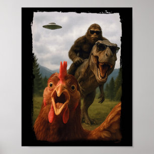Poster Frango Pé Grande T-rex Ufo Selfie