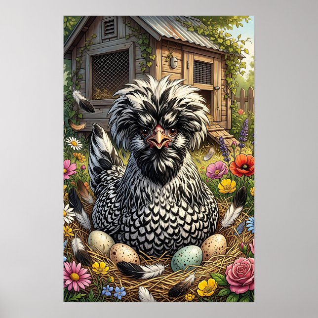 Poster Frango Polonês Preto e Branco Fofo (Frente)