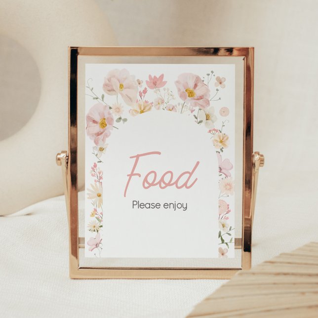 Poster Frangos de flor selvagem em Comida de Chá de frald (Boho Arch Wildflower Baby in Bloom Baby Shower Food Sign)
