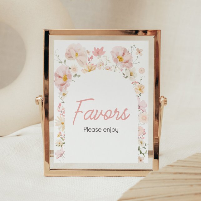 Poster Frangos de flor selvagem em favelas a Chás de fral (Boho Arch Wildflower Baby in Bloom Baby Shower Favors Sign)