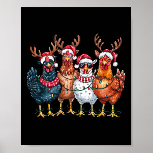 Poster Frangos de Natal Rena Animais de Fazenda Luzes de