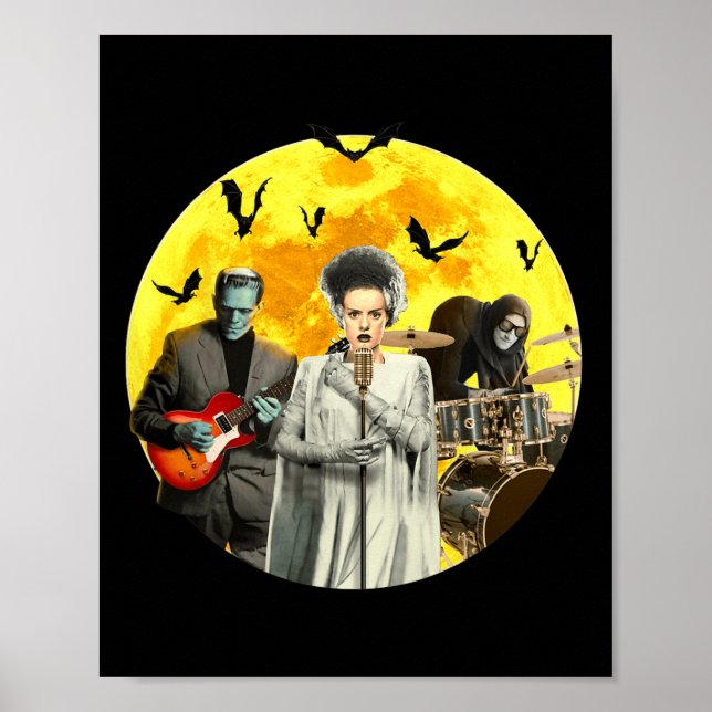 Poster Frankenguitar com noiva e Banda de Igor Halloween (Frente)