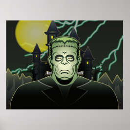 Poster Frankenstein Monster Halloween Castle Lightning