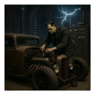 Póster Frankenstein Trabalhando no Hot Rod