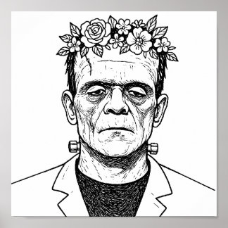 Poster FRankenstien com uma coroa de flores