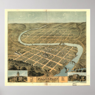 Póster Frankfort Kentucky 1871 mapas panorâmicos