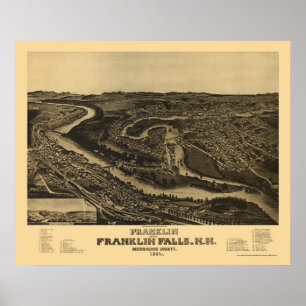 Póster Franklin, mapa panorâmico do NH - 1884