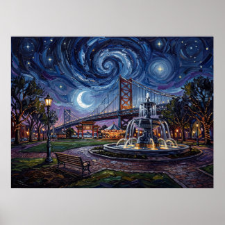 Poster Franklin Square Filadélfia Sob Noite Estrelada