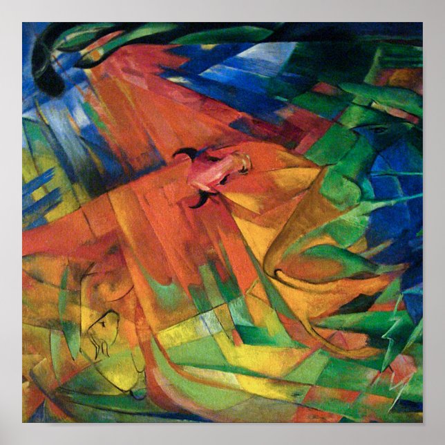 Poster Franz Marc Animais em uma Abstrato de Paisagem (Frente)