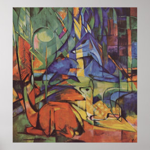 Poster Franz Marc - cervo na jovem corça da lua 1913-14