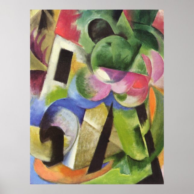 Póster Franz Marc - House com Trees Small Composition 191 (Frente)