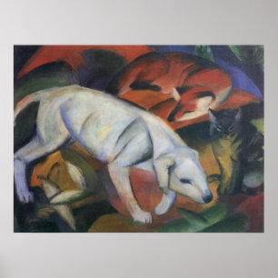 Póster Franz Marc - três óleo do gato da raposa de cão
