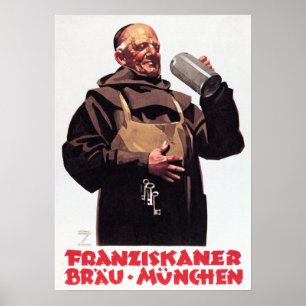 Poster FRANZISKANER BRAU MUNCHEN Ad German Vintage Beer