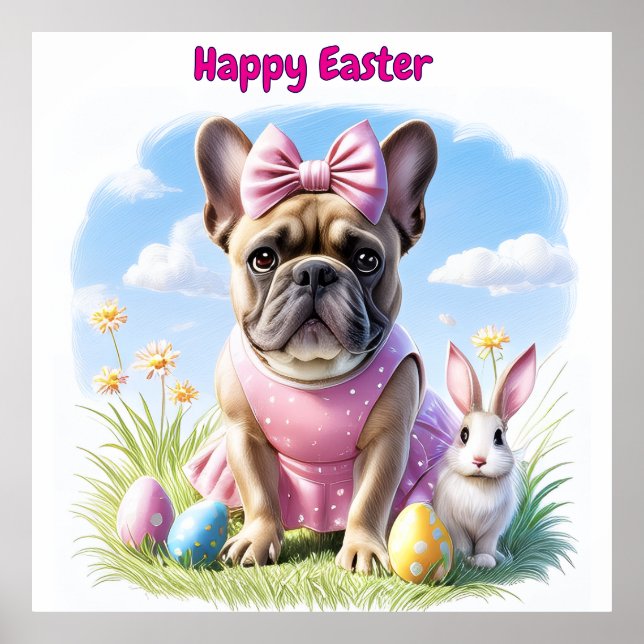 Poster Französische Bulldogge Frohe Ostern French Bulldog (Frente)