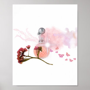 Poster Frasco de Perfume Rosa Elegante & Flores Estética 