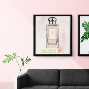 Poster Frasco de Perfume Rosa Monograma Químico Pessoal