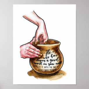 Poster Frascos da argila - oleiro que joga um vaso -