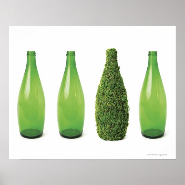 Poster Frascos de vidro verde que apresentem reciclagem e (Frente)