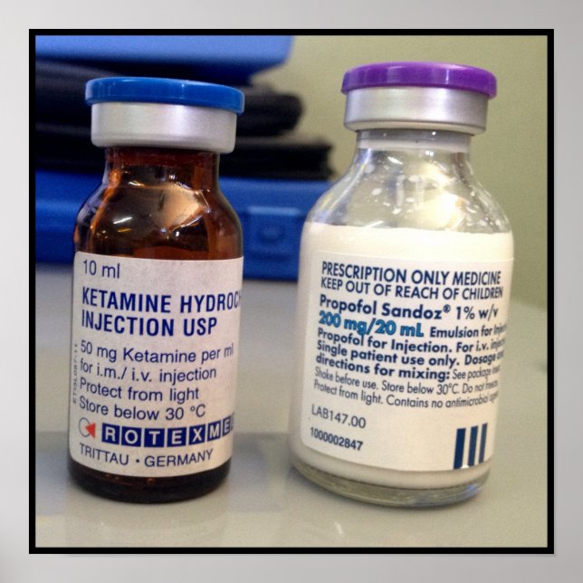 Póster Frascos para injetáveis de cetamina e Propofol Pos (Frente)