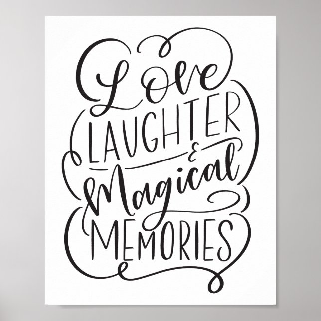 Poster Frase de Tipografia | Amor Risos Memórias Mágicas (Frente)