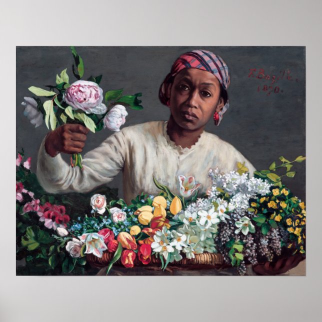 Poster Frederic Bazille - Jovem Mulher com Peonias (Frente)