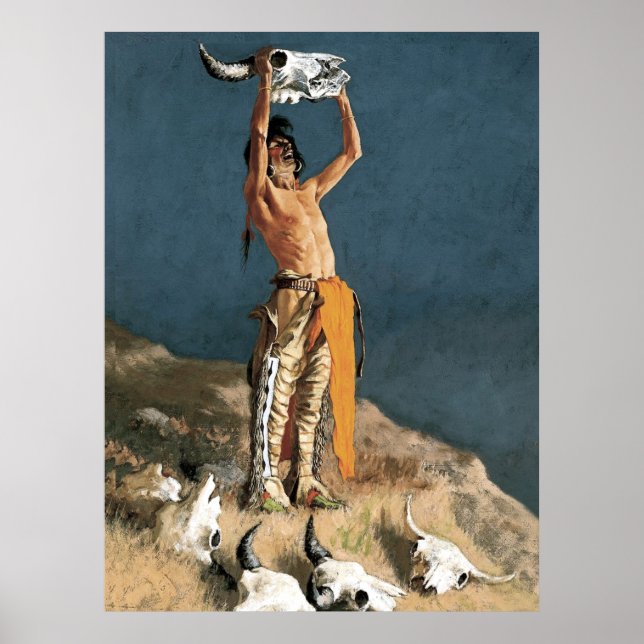 Póster Frederic Remington Art "Conjurando o Buffalo (Frente)